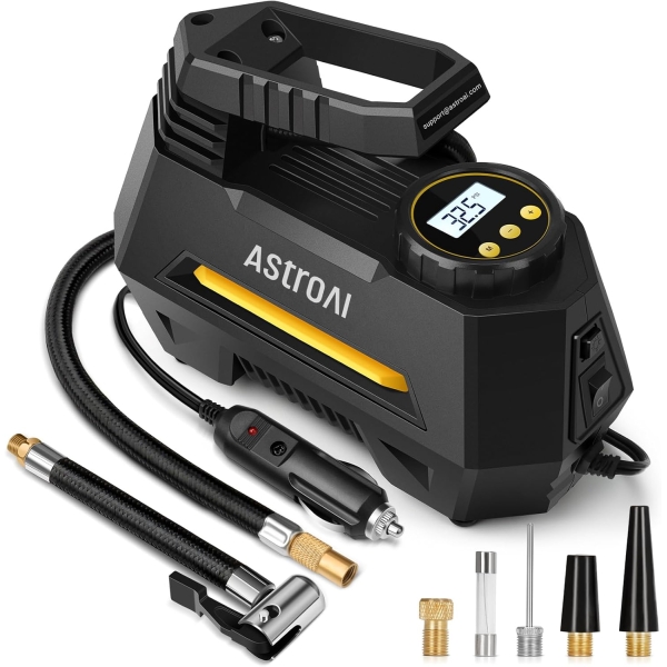 Yellow AstroAI Tire Inflator Portable Air Compressor Air Pump for Car Tires-Car Accessories
